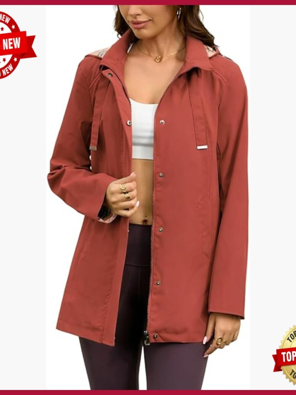 Long Hooded Rain Jacket Waterproof Windbreaker Lightweight Trench Coat